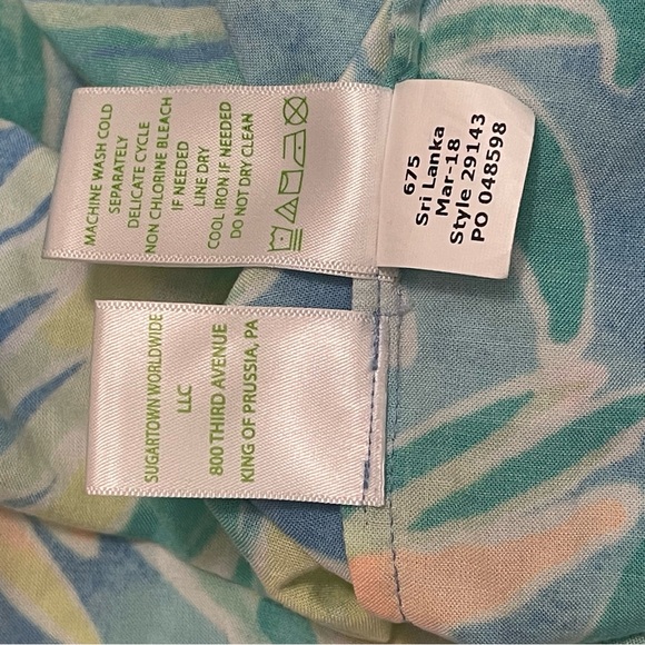 Lilly Pulitzer Sleeveless Floral and Flamingo Print Shell in Blue and Pink - Picture 9 of 9